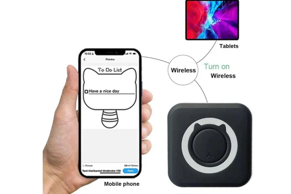Máy in Mini Bluetooth Printer All-in-one Photo Printer Multifunction Portable Printer - Black